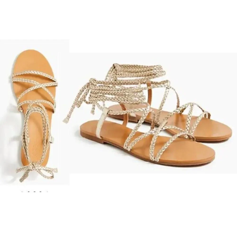 J CREW Braided Metallic‎ Gold Lace-up Sandals